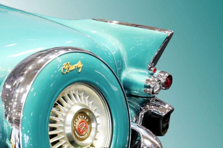 American Tailfins & Taillights 5 1956 Cadillac Eldorado Biarritz tailfin sabre wheel teal - photo by Peter Kraaibeek