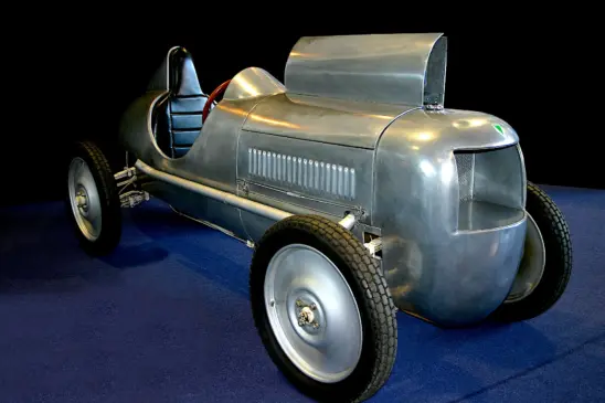 DKW F1 Monoposto Weltrekordwagen 1931 polished aluminum record car rear three-quarter view - fine art photography by Peter Kraaibeek, Kraaibeek Art Gallery